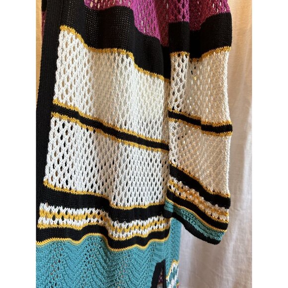 Boston Proper Pink Teal Black Stripe Crochet Duster Cardigan Sweater Sz XL - Picture 10 of 14